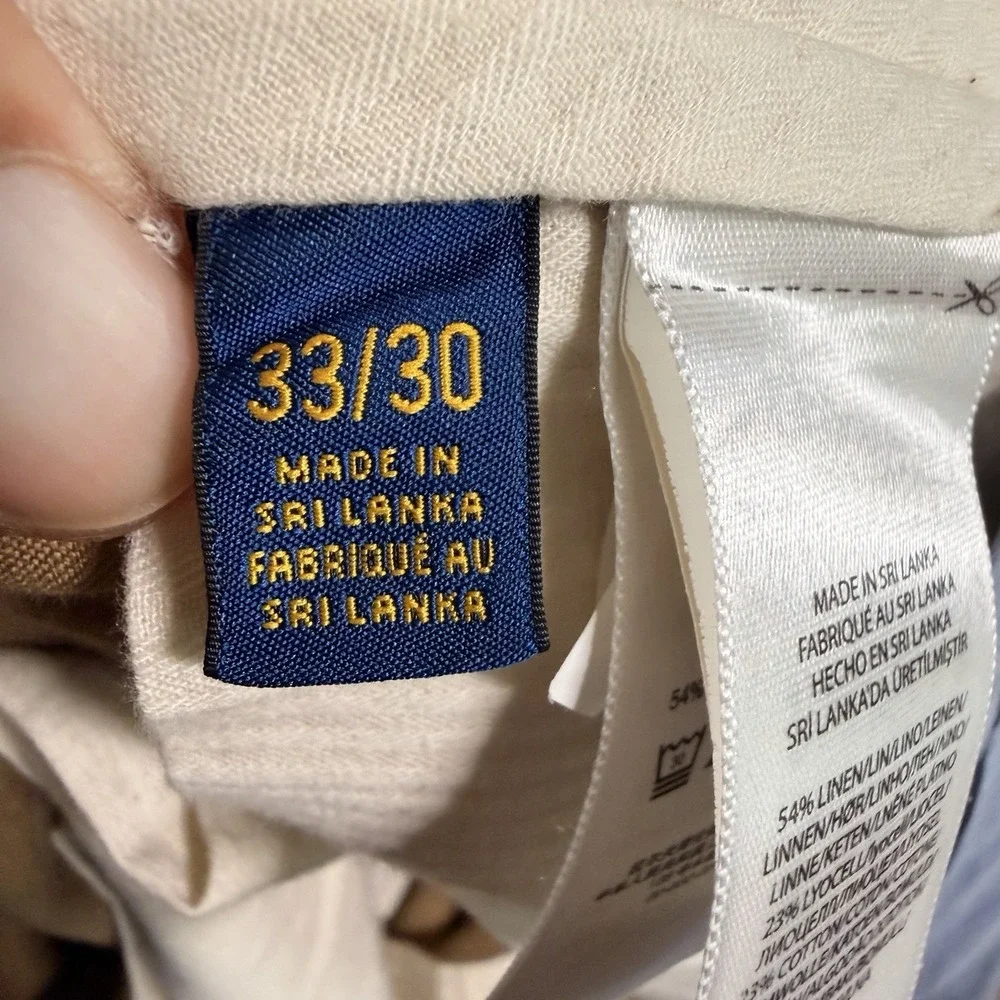 POLO RALPH LAUREN Men's Khaki Classic Fit Linen Blend Chino Pant 33x30 Preppy